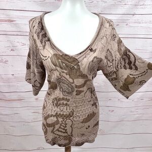 Alberto Makali Abstract Embellished Knit Kimono Sleeve V-neck Tunic Sweater